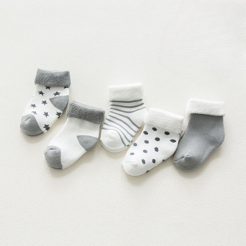 5 Pares de Meia Algodão Confortável Infantil Cinza