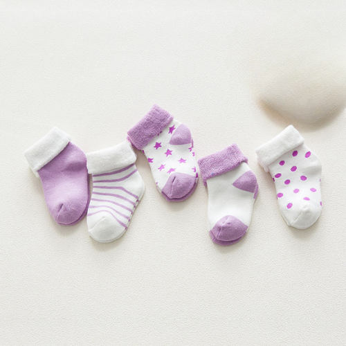 5 Pares de Meia Algodão Confortável Infantil Lilás