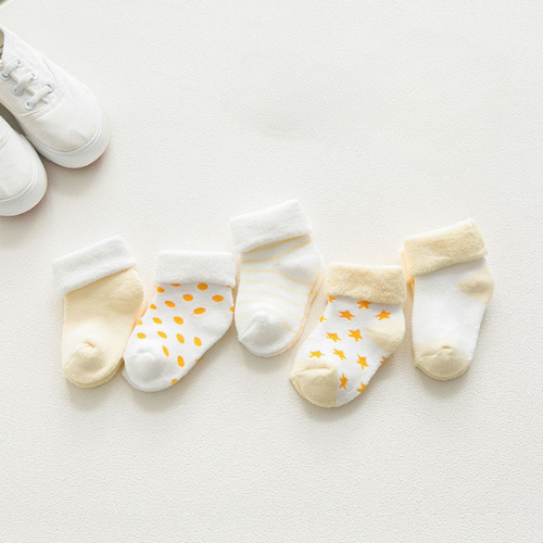 5 Pares de Meia Algodão Confortável Infantil Amarelo