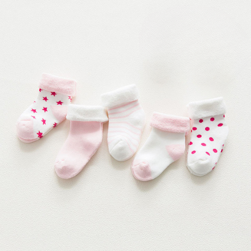 5 Pares de Meia Algodão Confortável Infantil Rosa