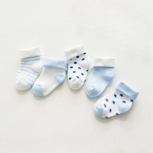 5 Pares de Meia Algodão Confortável Infantil Azul Claro