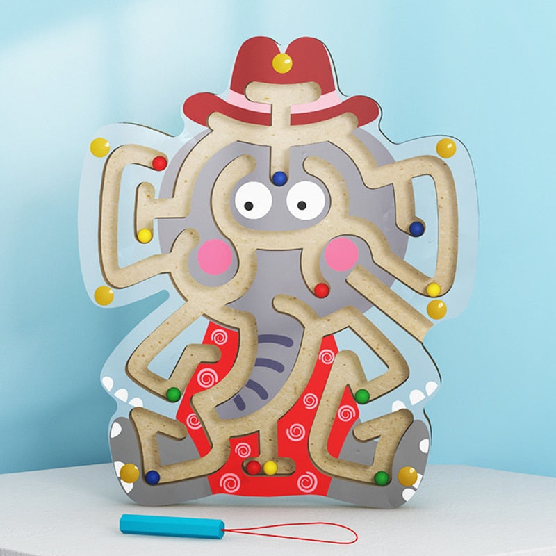 Labirinto Magnético Elefante Brinquedo de Madeira Infantil