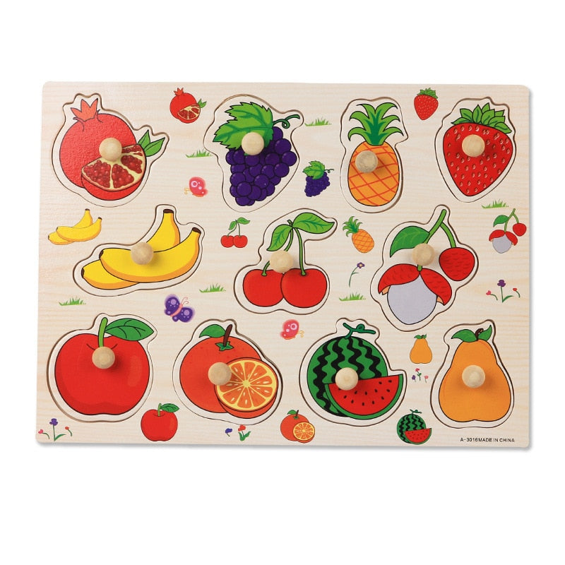Quebra Cabeça de Madeira Infantil Frutas com Pino