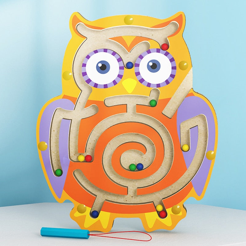 Labirinto Magnético Coruja Brinquedo de Madeira Infantil